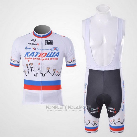 2010 Odziez Rowerowa Katusha Bialy Krotkie Rekawy i Rowerowe Szelkach